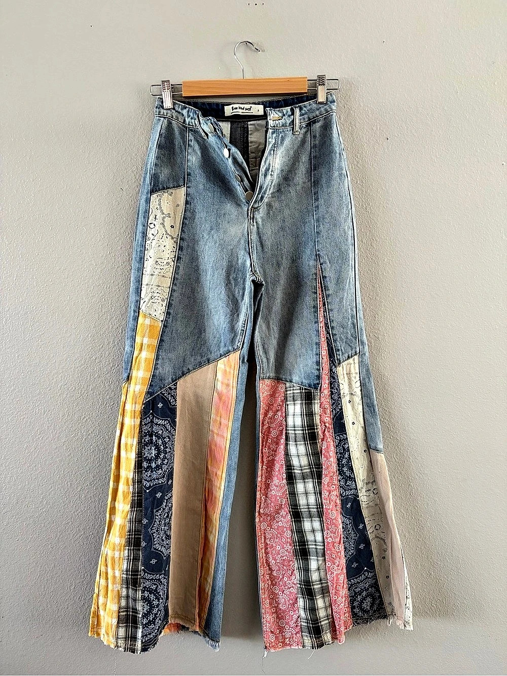 New Patchwork Wide Leg Jeans in Blue & Multicolor